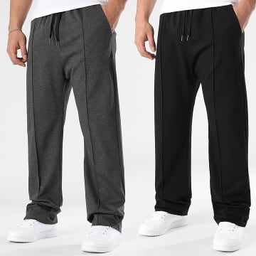 LBO - 2er-Pack Weite Hosen 1742 1864 Schwarz Grau Anthrazit Meliert